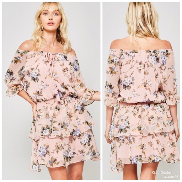 🥰LAST 1! Rose Tiered Ruffle Off Shoulder Dress! - Picture 3 of 5